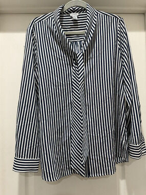 Paraphrase Navy/White Striped Blouse - Women’s Size L